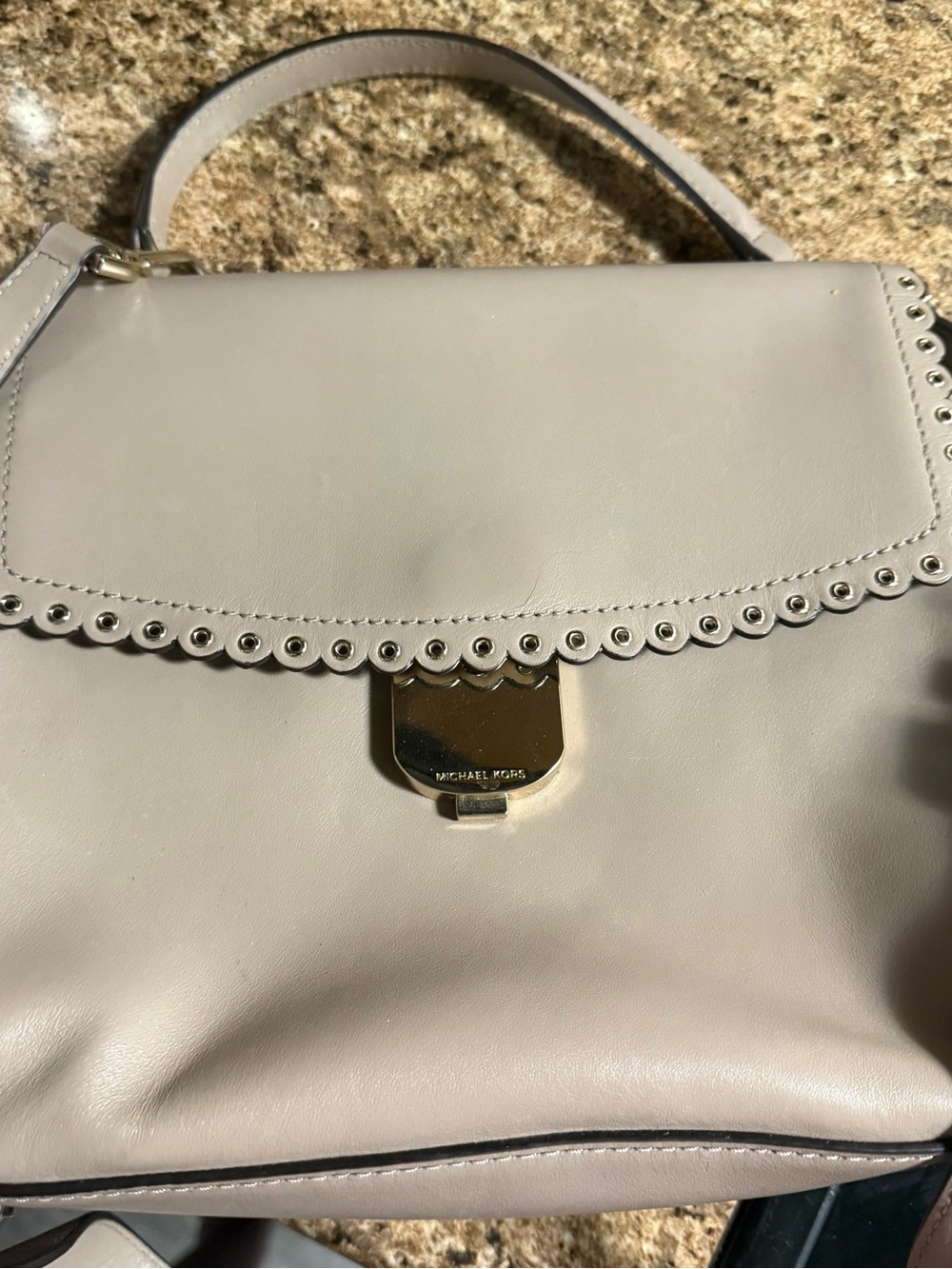 Michael Kors Soft Taupe Leather Scalloped Top-Handle Satchel